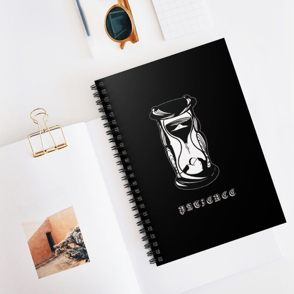 PATIENCE Spiral Notebook Black - Ruled Line - DyesByKaleb