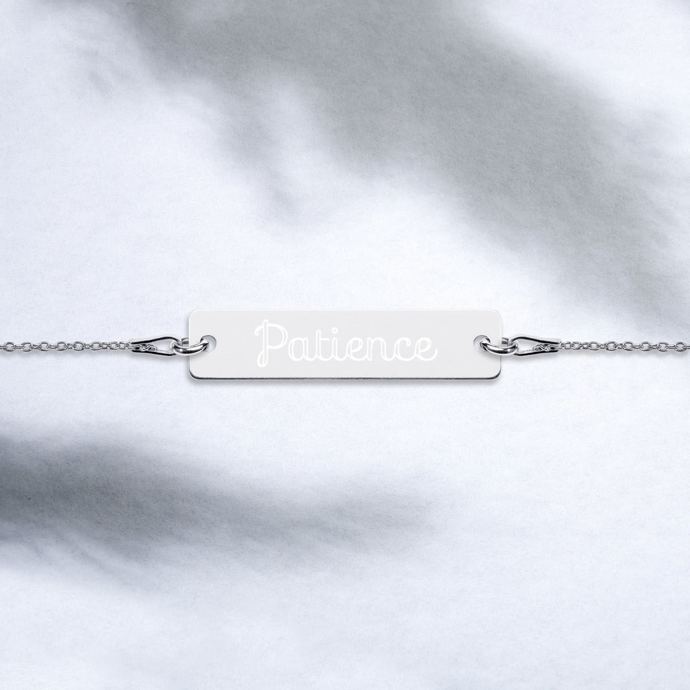 PATIENCE Engraved Bar Chain Bracelet - DyesByKaleb