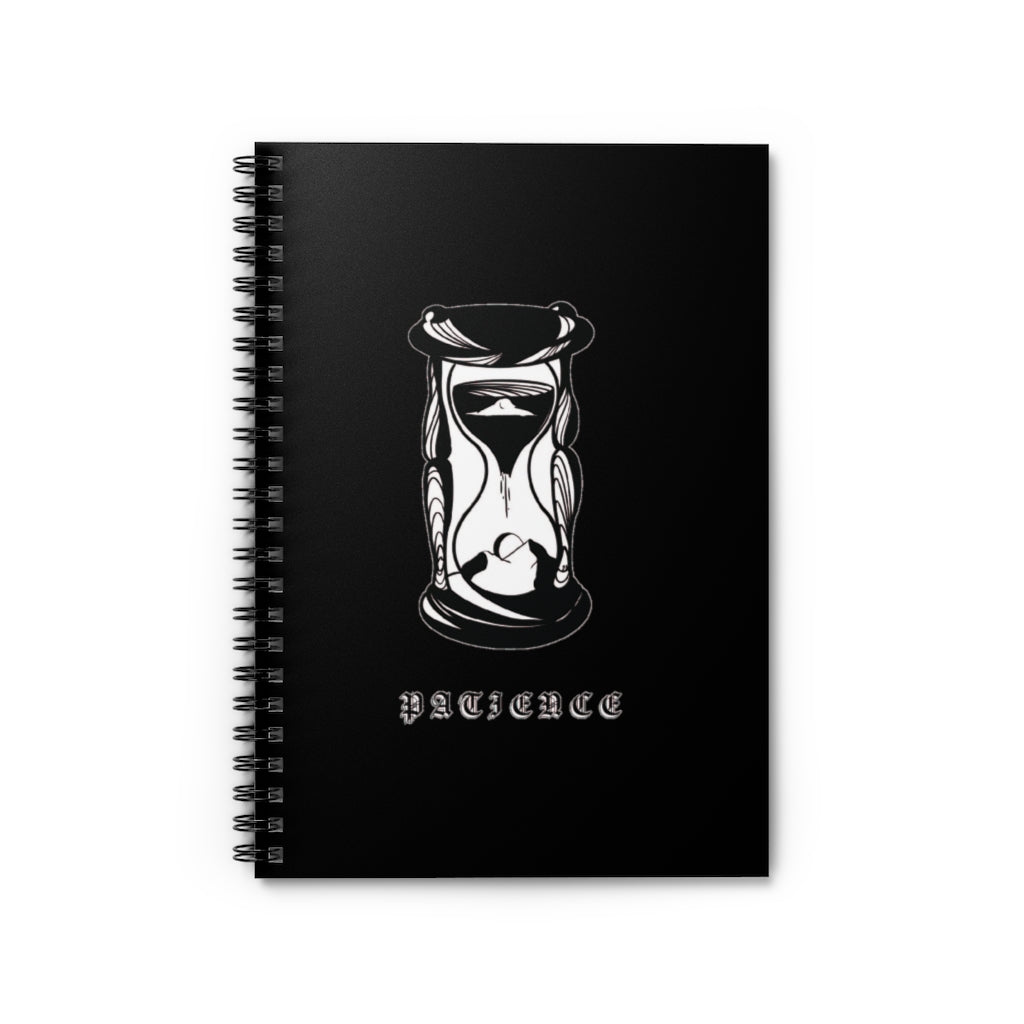 PATIENCE Spiral Notebook Black - Ruled Line - DyesByKaleb 