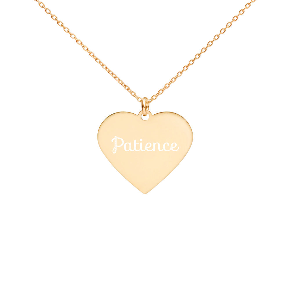 PATIENCE Engraved Heart Necklace - DyesByKaleb 