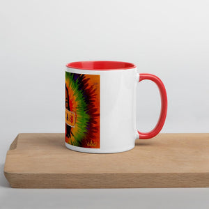 a coffee mug sitting on a wooden table 